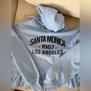 Only Light Blue unique ruffled Hoodie-Santa Monica-Los Angeles- Size S